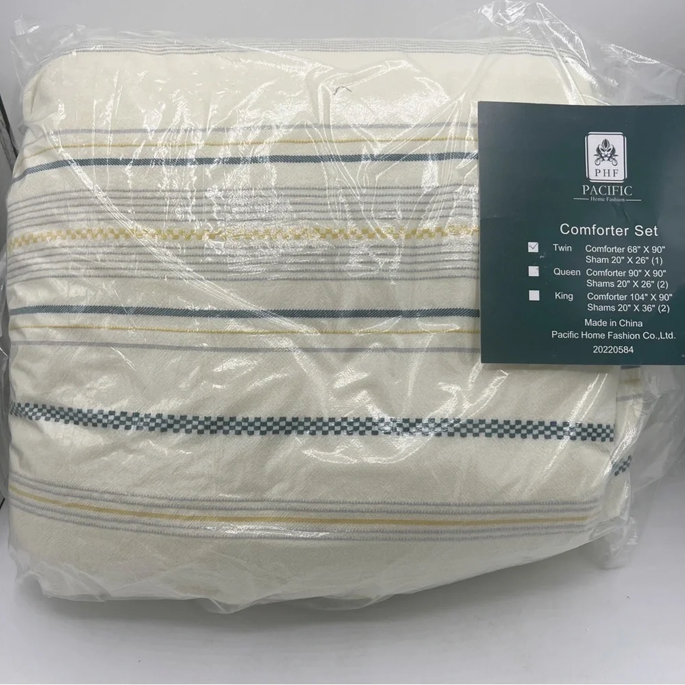 PHF Cotton Tufted Comforter Set Twin-2 Pieces Jacquard Comfy Cozy Ivory & Yellow
